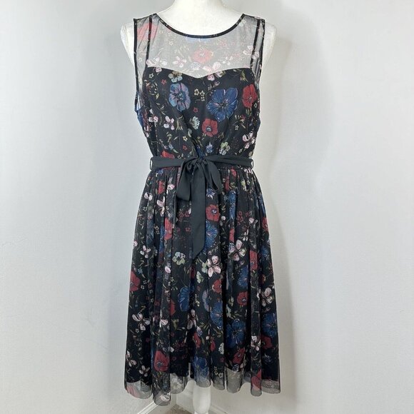 Disney Snow White Floral Dress Lauren Conrad Tulle Fit n Flair Women's Size 12 - Picture 2 of 12